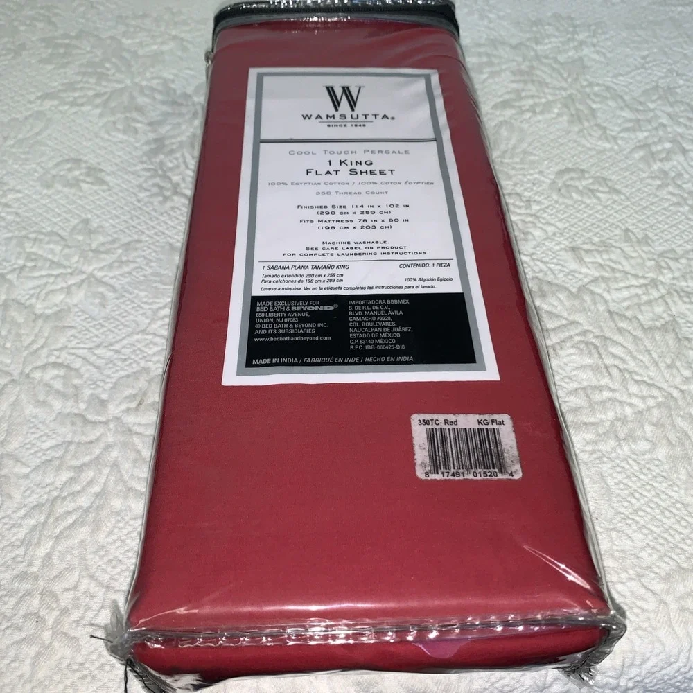 Wamsutta 100%‎ Egyptian Cotton Cool Touch Percale King Flat Sheet Red 350TC